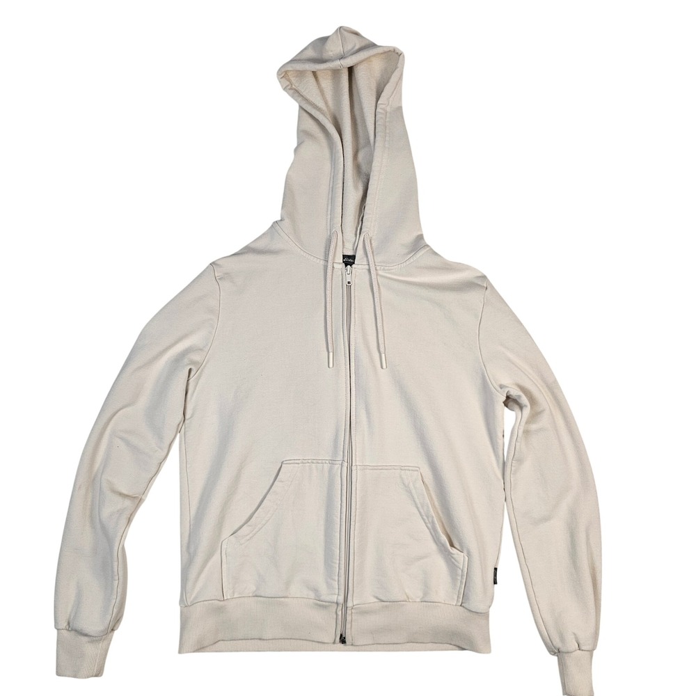 Eddie Bauer Womens XS Cream Full Zip Hoodie Fleece Lined Sweatshirt Off White